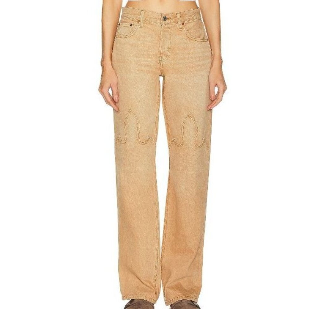 Re/Done Easy Straight Women's Jeans  Western Desert Sand Button Fly Size 32 NEW